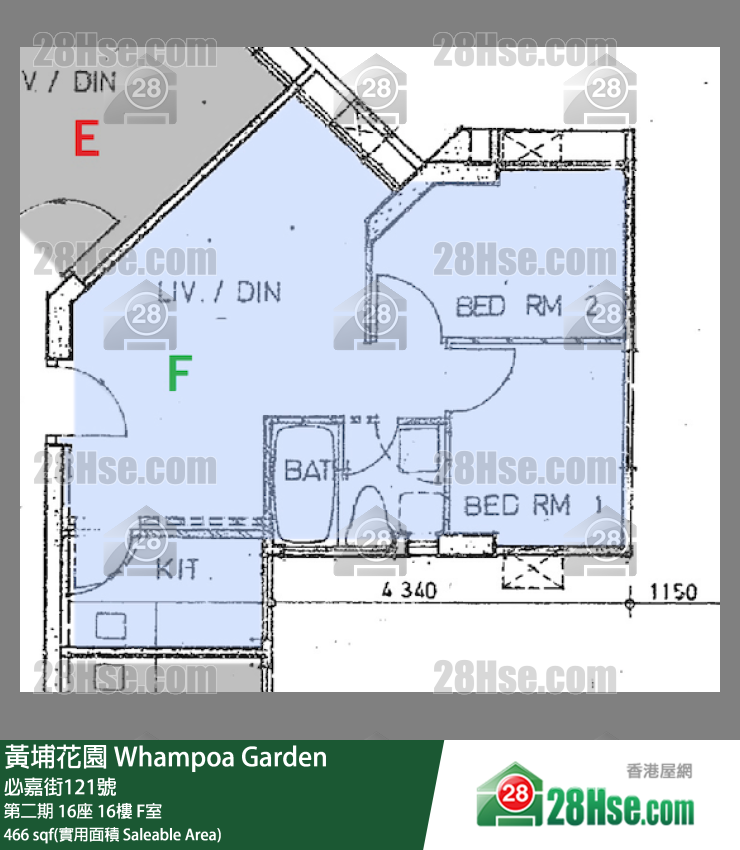 黃埔花園 第二期16座16樓 F室 平面圖