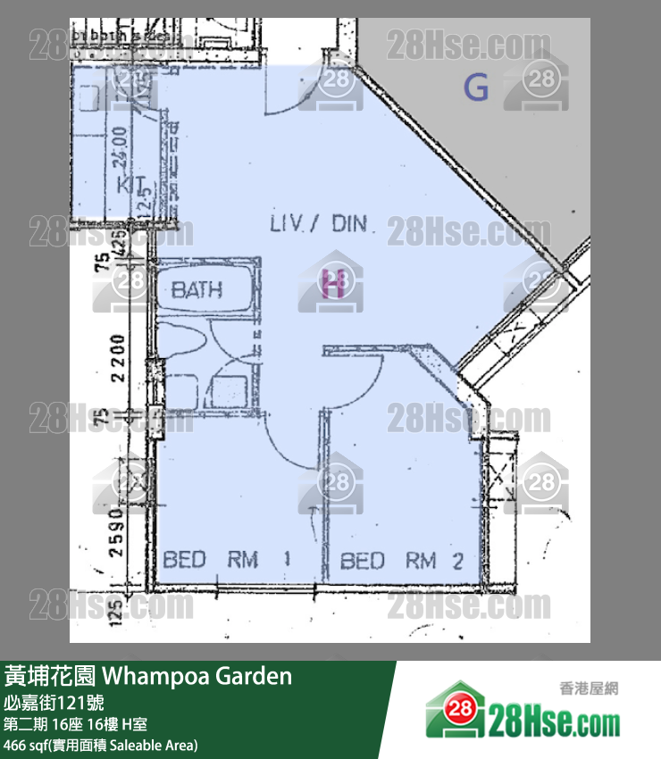 黃埔花園 第二期16座16樓 H室 平面圖