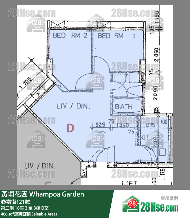 黃埔花園 第二期18座3樓 D室 平面圖