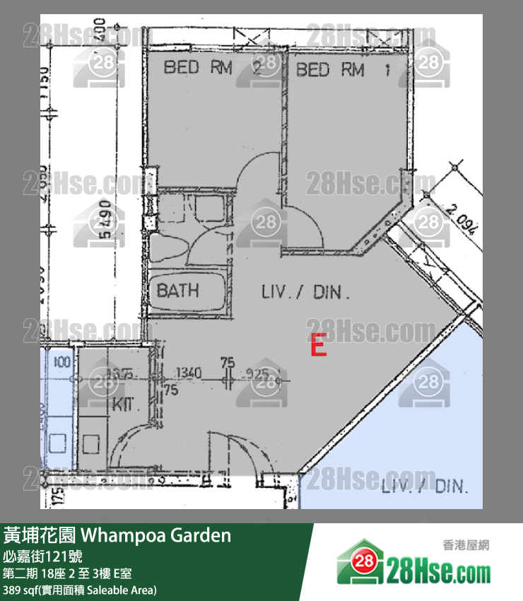 黃埔花園 第二期18座2樓 E室 平面圖
