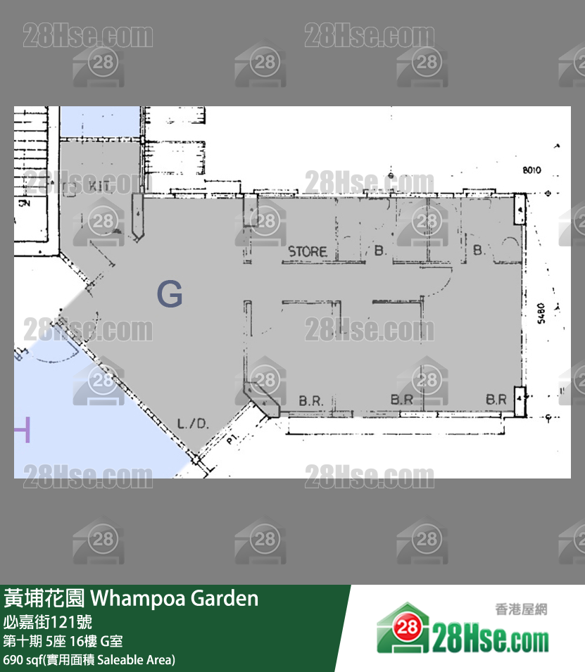 黄埔花园 第十期5座16楼 G室 平面图