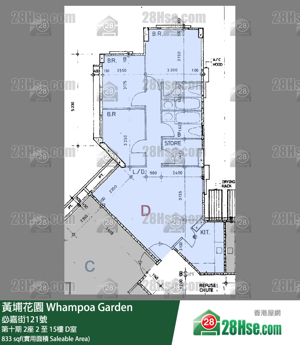 黄埔花园 第十期2座14楼 D室 平面图